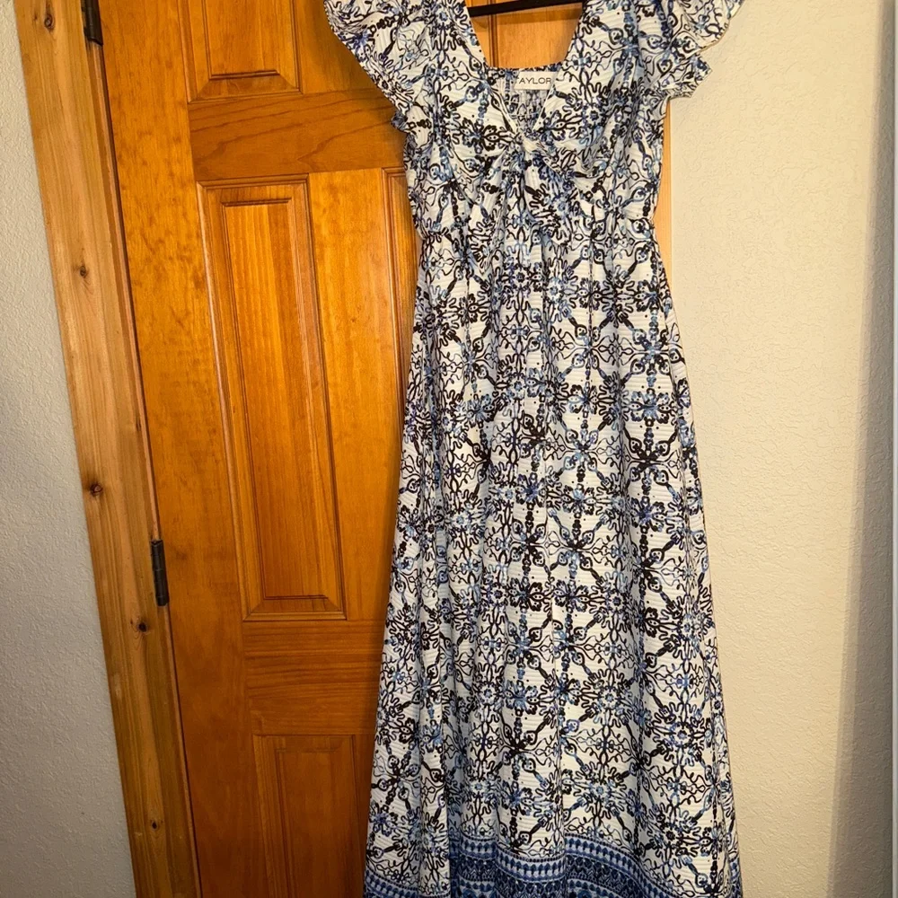 Taylor Navy and White Patterned Maxi Dress - Picture 2 of 8